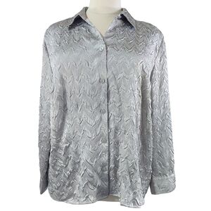 Maggie Barnes NWT Gray Silver Crinkle Texture Button-Up Jacket Art to Wear FLAW